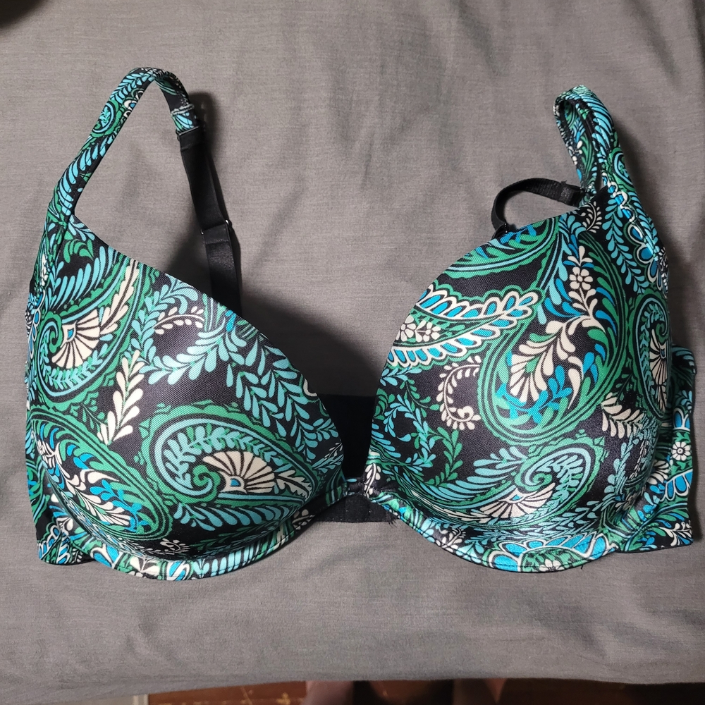 Cacique Paisley Print Bra - Black and Teal